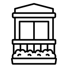 roofed balcony outline icon with window and floral railing