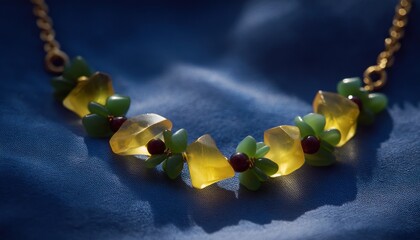 Yellow and green necklace close-up