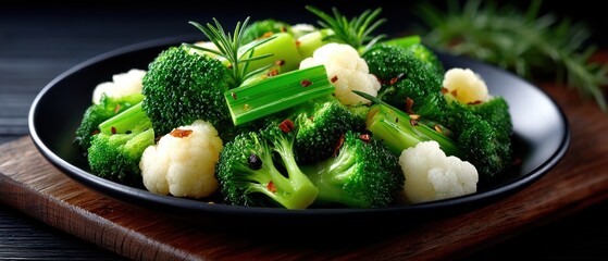 Steamed broccoli and cauliflower with herbs