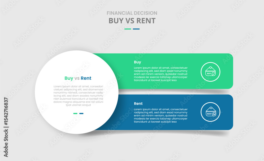 Poster buy vs rent comparison for infographic with big circle and round box rectangle stack vertical drop s