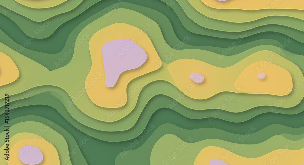 Poster a seamless terrain background with multi-shade green layers and organic contour movement, blending g