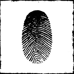 black fingerprint on a white background with corner border