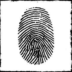 black fingerprint on a white background with corner border