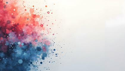 Abstract Watercolor Painting with Red and Blue Splatters on White Background