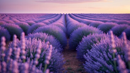 Obraz premium Blooming Lavender Field at Dusk in Provence Style Landscape