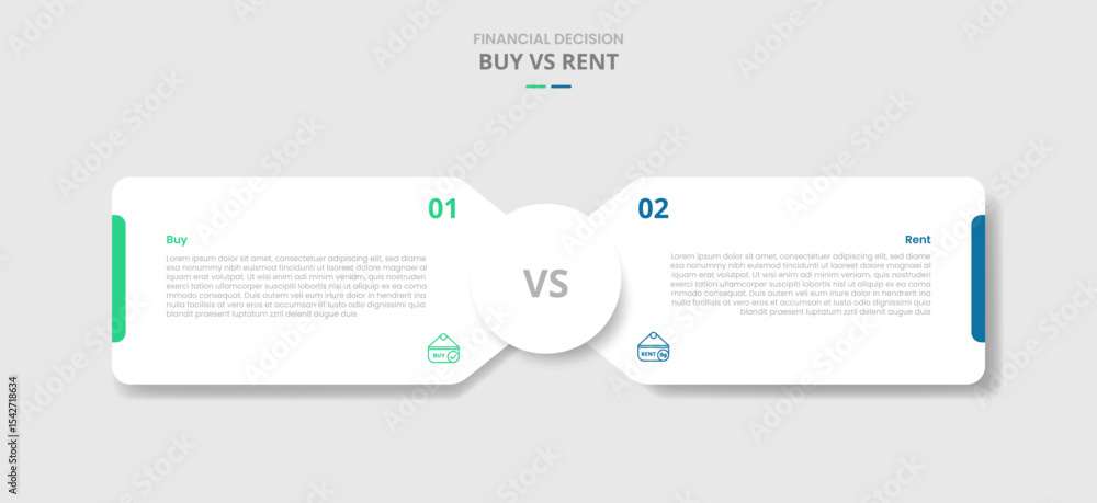 Poster buy vs rent comparison for infographic with round box container with circle center opposite directio