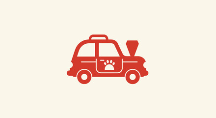 Naklejka premium Red Car SVG Icon with Paw Print Vector SVG Design Flat Style