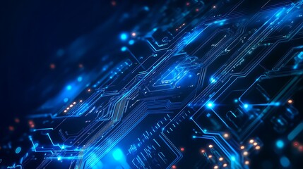 Fototapeta premium Glowing Blue Circuit Board Abstract Technology Background for Software, Hardware, and Future Concepts