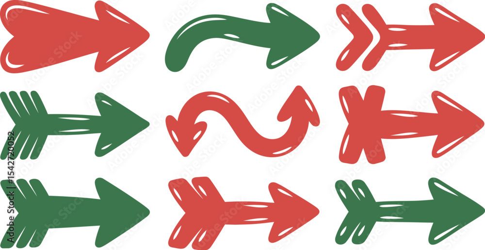 Poster hand-drawn red and white arrows, a glossy 3d vector illustration set for web design with direction p