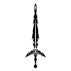 Detailed sword illustration in black against a transparent backdrop presents a classic silhouette and clean design, ideal for fantasy themes and historical projects.