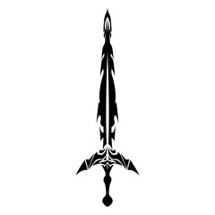 Detailed sword illustration in black against a transparent backdrop presents a classic silhouette and clean design, ideal for fantasy themes and historical projects.