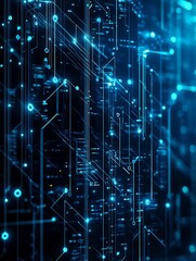 Glowing Blue Data Network Abstract Background with Connected Lines and Nodes for Digital Technology