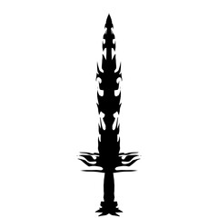 Silhouette of ornate sword stands out in strong black against a clean transparent backdrop, offering dramatic, fantasy-themed aesthetic suitable for gaming or graphic design projects.