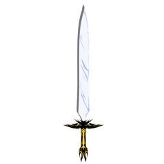 Fantasy Sword with White Blade and Decorative Golden Hilt on Clean Background