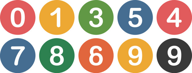 Colorful numbers zero to nine in circles for learning math and counting in education and design projects editable stock vector illustration