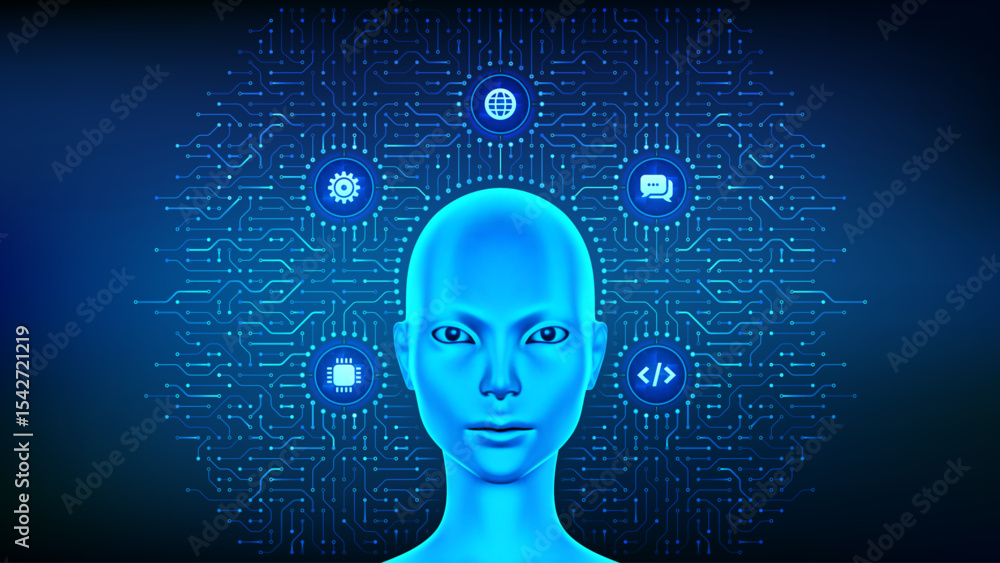 Poster ai chatbot, artificial intelligence assistant technology concept. smart virtual assistant applicatio