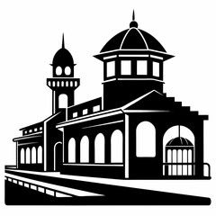train station silhouette vector black on white background