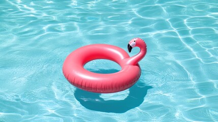 Pink flamingo pool float on water