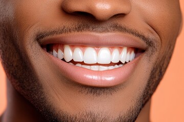 Close-up view of a happy person's smile.