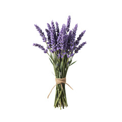 Fototapeta premium Rustic lavender stems tied with twine, on white background, natural, earthy, calming, perfect for herbal or rustic themes.
