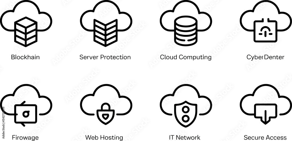 Poster cloud computing services and it network security icons for web hosting and server protection editabl