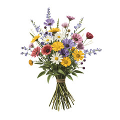 Obraz premium Wildflower bouquet in loose style, on white background, natural, artistic, free.