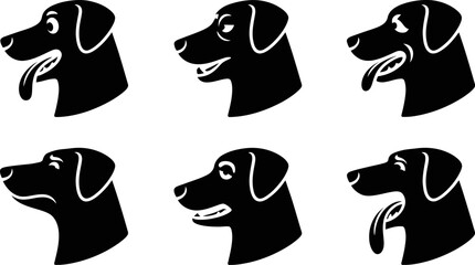 Black dog head vector illustration set various expressions cute pet animal graphic design resource isolated art editable stock vector illustration