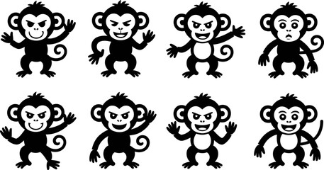 Fototapeta premium Monkey cartoon vector illustration set ape chimpanzee animal funny cute character graphic clip art design 100 editable stock vector illustration