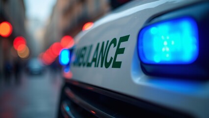 Ambulance With Emergency Lights In City