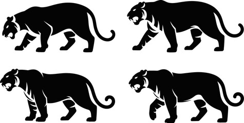 Black panther vector silhouette set illustration animal design predator feline wildcat jungle mammal 100 editable stock vector illustration