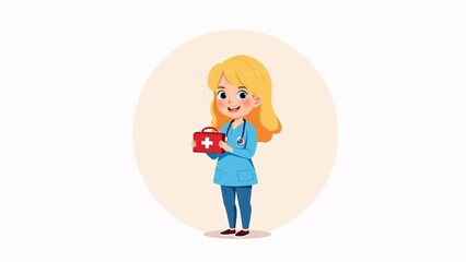Cartoon Nurse Holding First Aid Kit