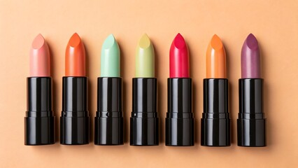Colorful lipstick collection beauty products makeup cosmetics fashion trends