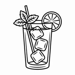 Line art illustration of a refreshing summer cocktail with ice