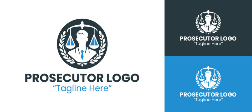 Professional and Modern Prosecutor Logo Design with Scales of Justice in Blue and White