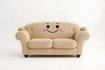 Beige sofa with a smiling face