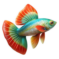 Fototapeta premium Vibrant colorful guppy fish with long flowing fins isolated on transparent background