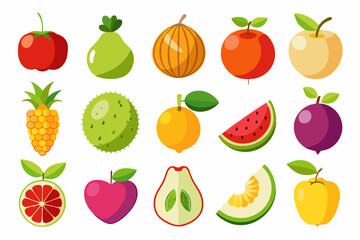 Collection of Colorful Cartoon Fruits A Vibrant Assortment of Healthy and Delicious Fruits Perfect for Illustrative Purposes and Promoting a Healthy Lifestyle with Fresh Produce