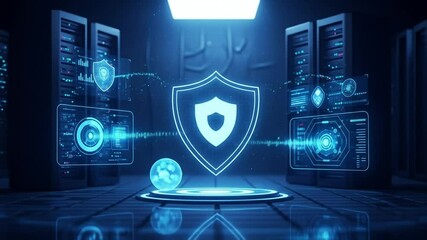 Advanced cyber security data protection visualized in futuristic server room environment - Powered by Adobe