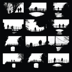 Fototapeta premium bridge silhouette set, Black & White silhouette set