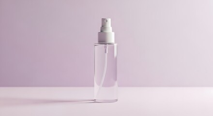 Spray Bottle with Clear Liquid on Pastel Background