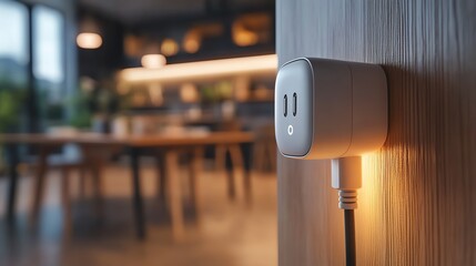 A compact booster plugged into a minimalist wall socket
