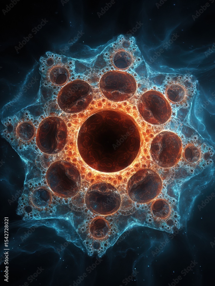 Poster fractal pattern illustrating emotional cycles in vibrant colors against a dark background