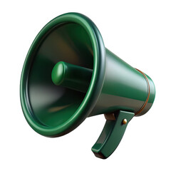 3d realistic green megaphone isolated on transparent background