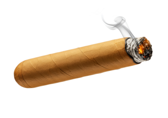 Premium Hand-Rolled Cigar with Burning Ember and Smoke Plume