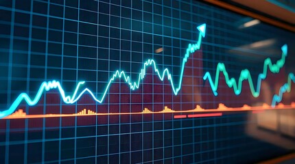 Stock Market Graph Trending Upward. Stock market data screen showing trends