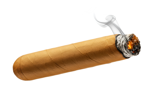 Premium Hand-Rolled Cigar with Burning Ember and Smoke Plume