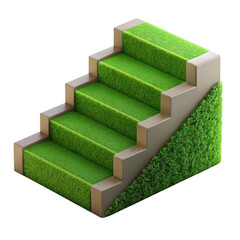 3d realistic grass stairs with green bush isolated on transparent background