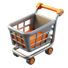 3d realistic shopping cart render orange and gray isolated on transparent background