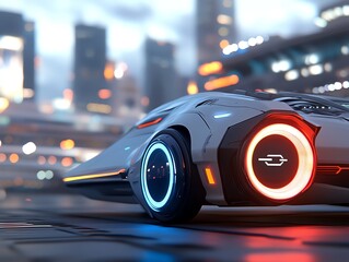 A futuristic booster with angular, aerodynamic designs glowing in neon blue