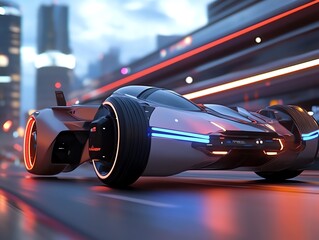 A futuristic booster with angular, aerodynamic designs glowing in neon blue